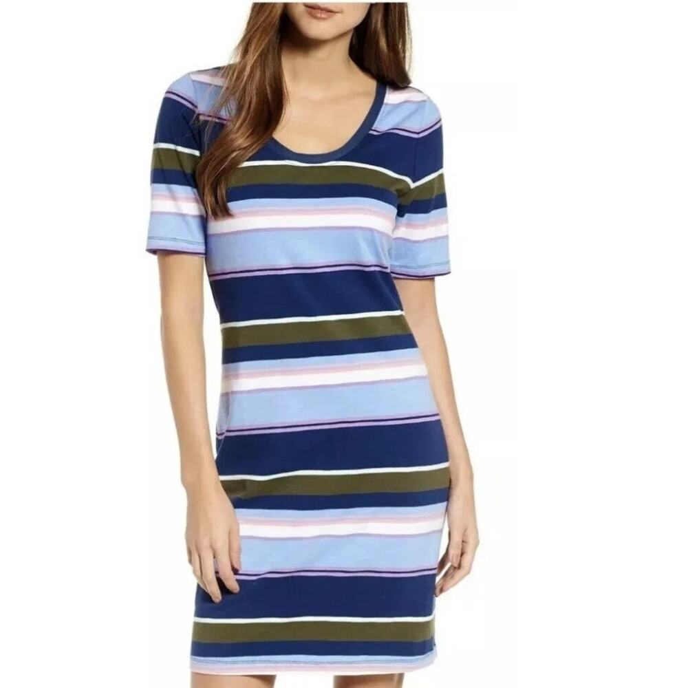 Tommy Bahama Shore Striped T-Shirt Dress Womens Medium Scoop Neck Nautical